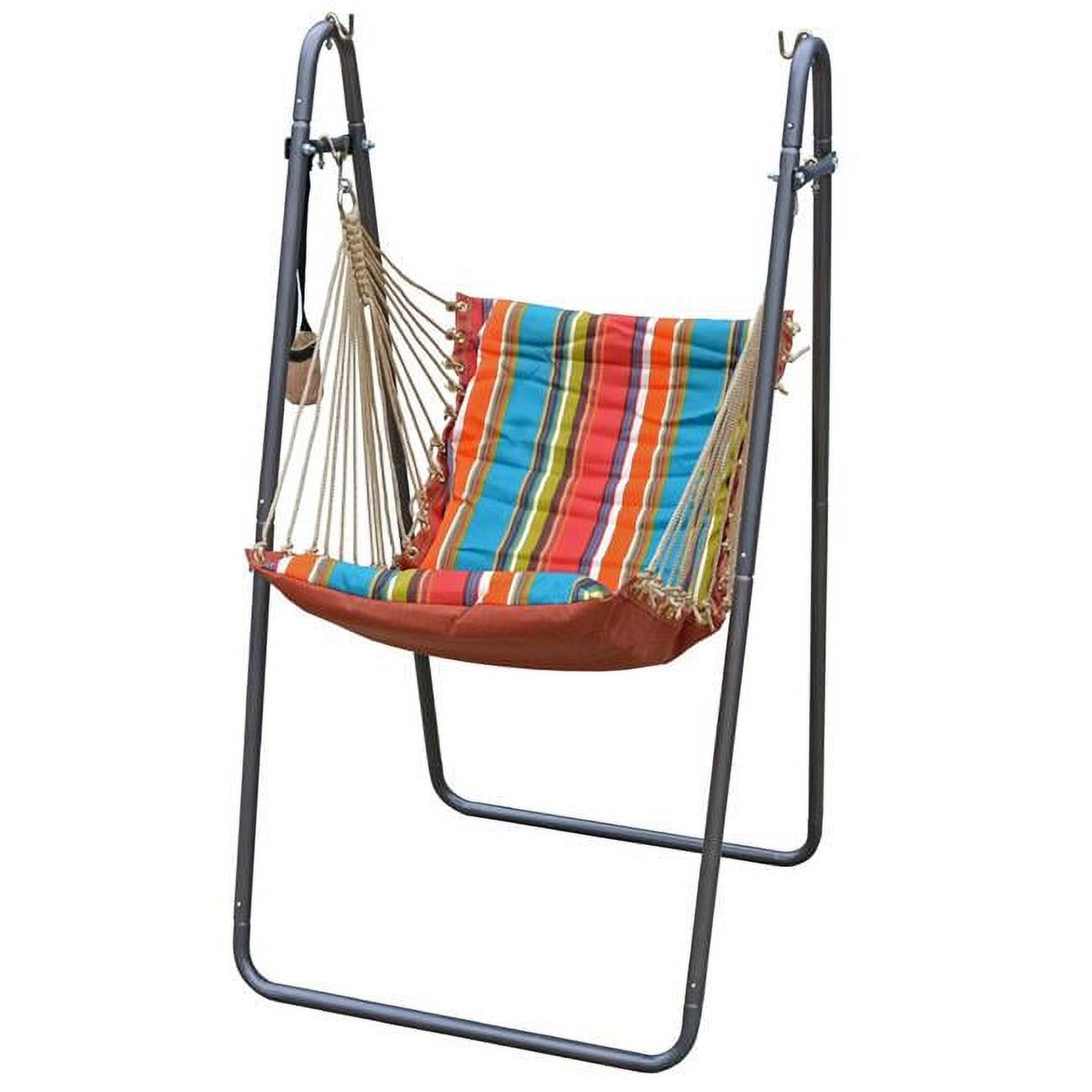 Colorful Striped Polyester Hanging Chair with Cushions and Stand