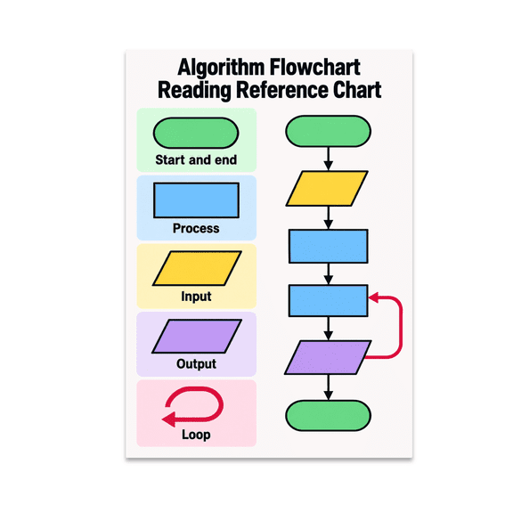 Algorithm Flowchart Reading Reference Chart - Digital Literacy Learner - 13x19 Poster Print