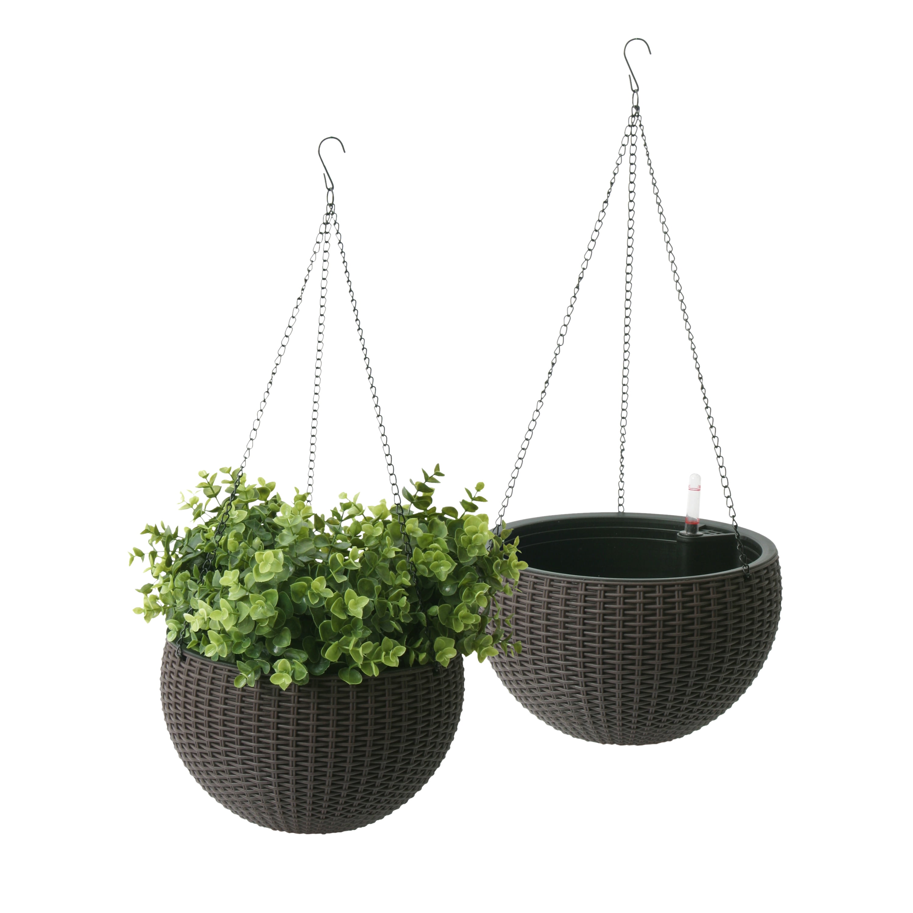 Algreen Modena Wicker Self-Watering Hanging Basket Planter, Mocha, 2-Pack
