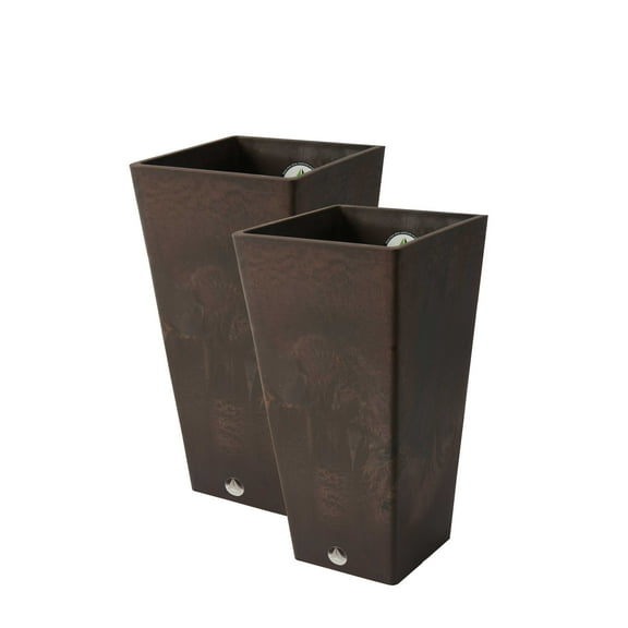 Algreen 17131 Valencia 10 in. by 20 in. Height 2 Square Planters, Brown Marble - Pack of 2