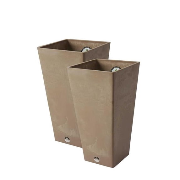 Algreen 17831 Valencia 10 in. by 20 in. Height 2 Square Planters, Taupe - Pack of 2