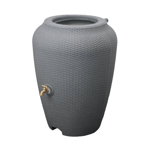 Algreen 50 Gallon Capacity Sustainable Wicker Rain Harvesting Barrel, Gray
