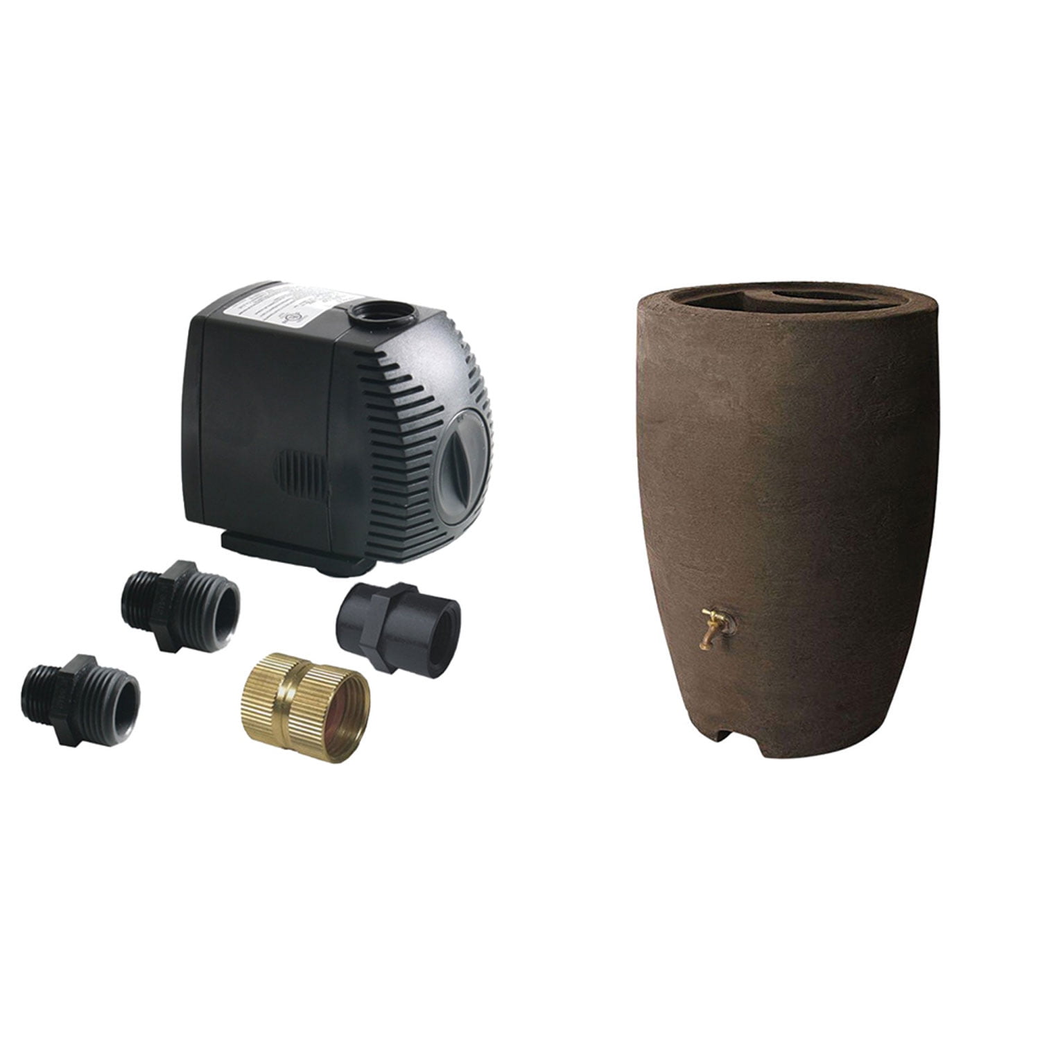 Algreen 50 Gallon Brown Plastic Rain Barrel with Pump