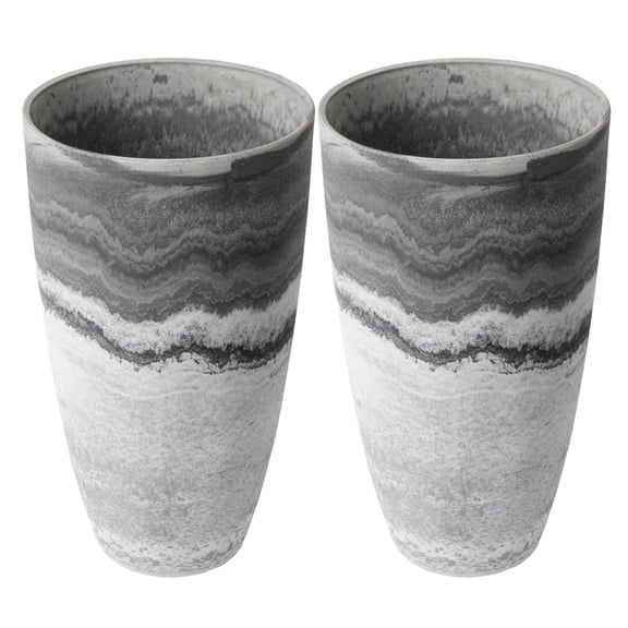 Algreen Acerra 12 x 20" Curved Patio Vase Garden Planter, Marble (2 Pack)