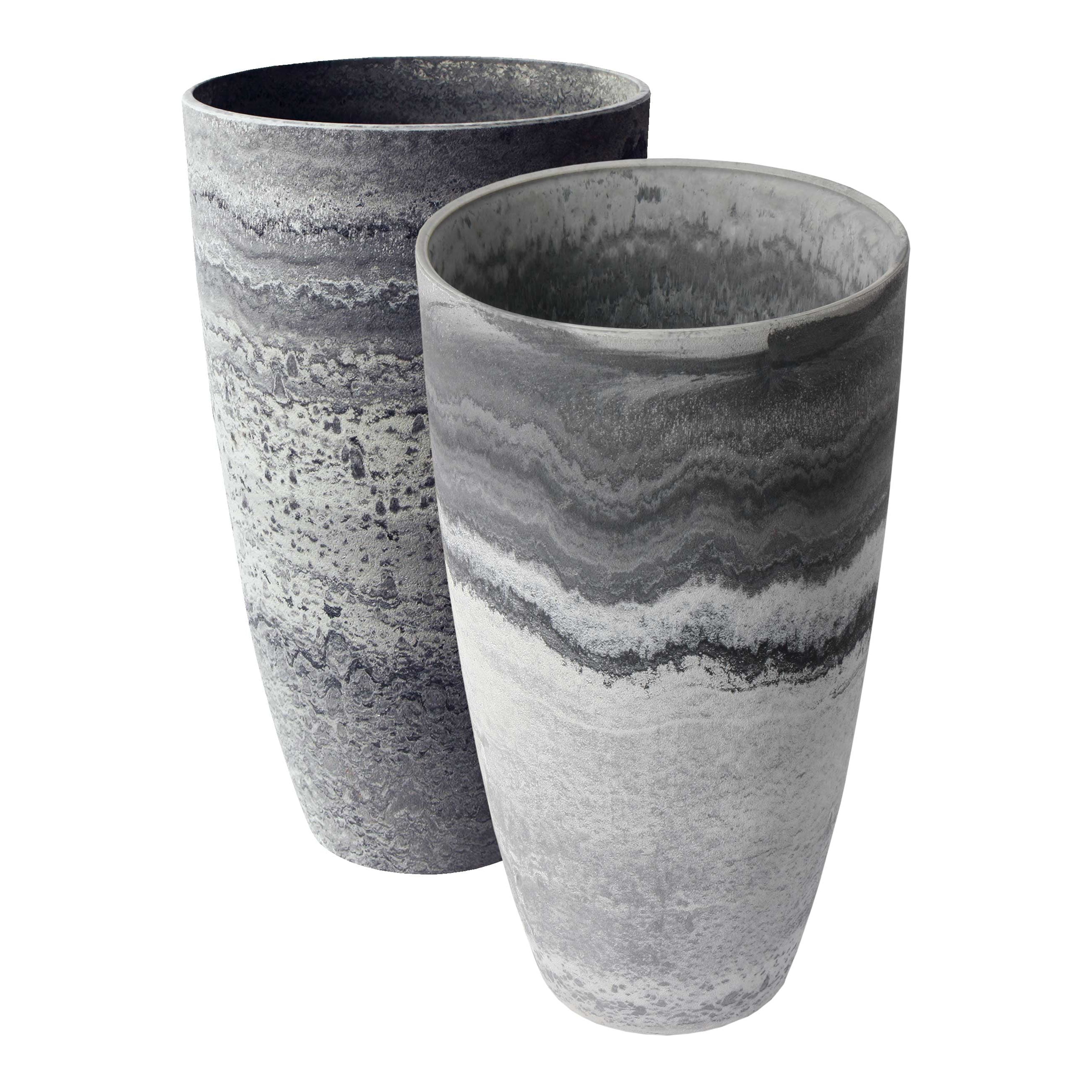 Algreen 43728 Acerra 11.5 in. by 20 in. Height Curved Vase Planters, Marble - Pack of 2