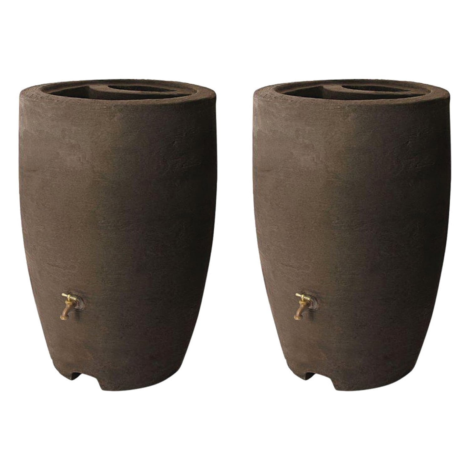 Athena 50 Gallon Brown Plastic Rain Barrels with Brass Spigot, 2 Pack