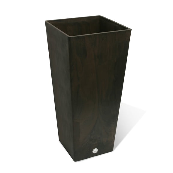 Algreen Products 13" x 13" x 28" Square Chocolate Marble, Plastic, Wood and Resin Plant Planter with Drainage Hole