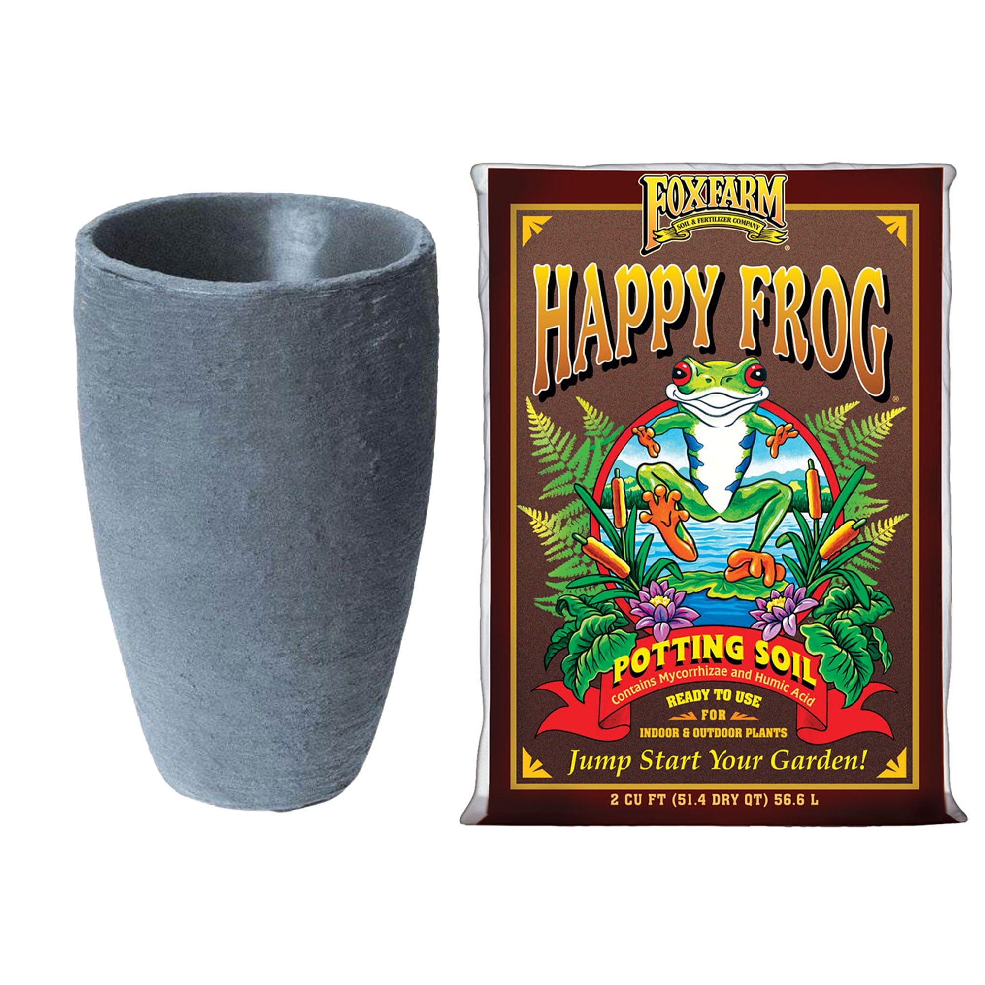 Charcoal Gray Polyethylene Self-Watering Planter with Potting Soil