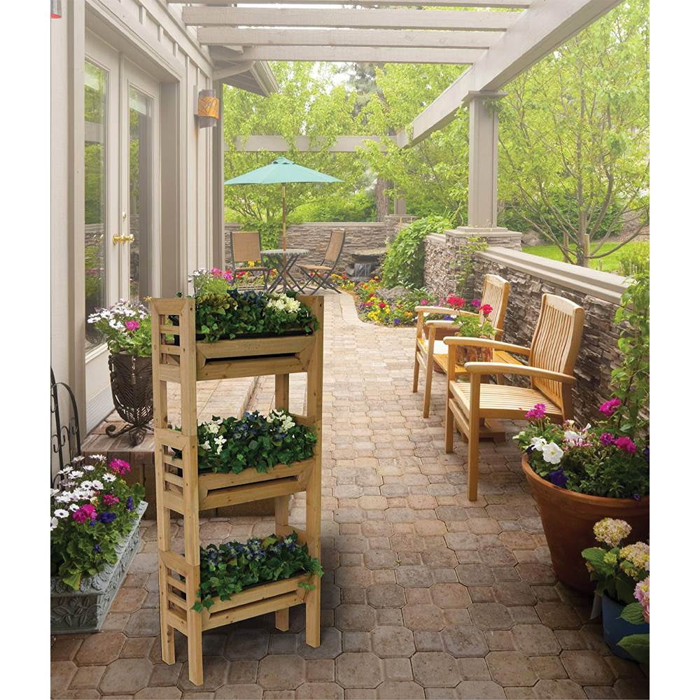 Natural Wood 3-Tier Stackable Outdoor Floor Planter Set