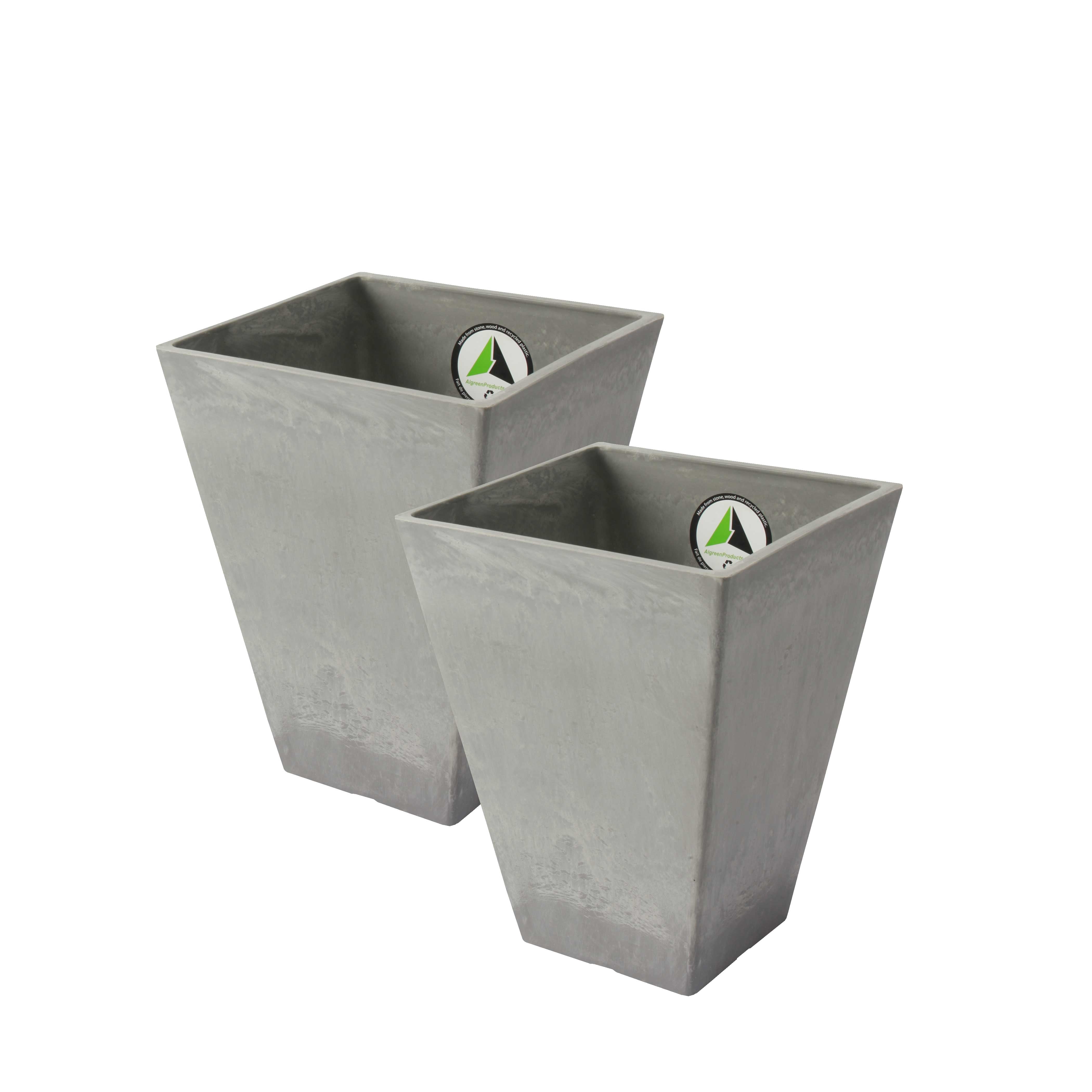 Valencia Medium Gray Composite Resin Square Planters, Set of 2