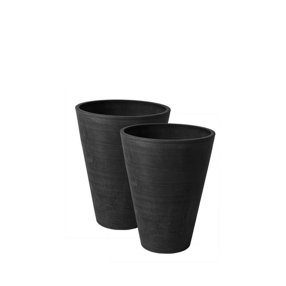 Algreen Valencia Planter, 2 Round Taper Planters, 10-In. Diameter by 13-In., Spun Black, 2 Pack