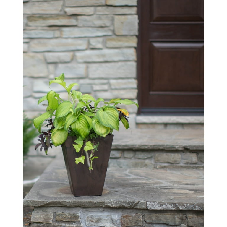 Algreen Valencia Planter, Square Taper Planter 12-In. by 14-In. Height, Black Marble Algreen Valencia Planter, Square Taper Planter 12-In. by 14-In. Height, Black Marble
