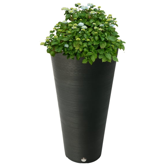 Algreen Valencia, Round Ribbed Planter 15-In.by 28-In., Black