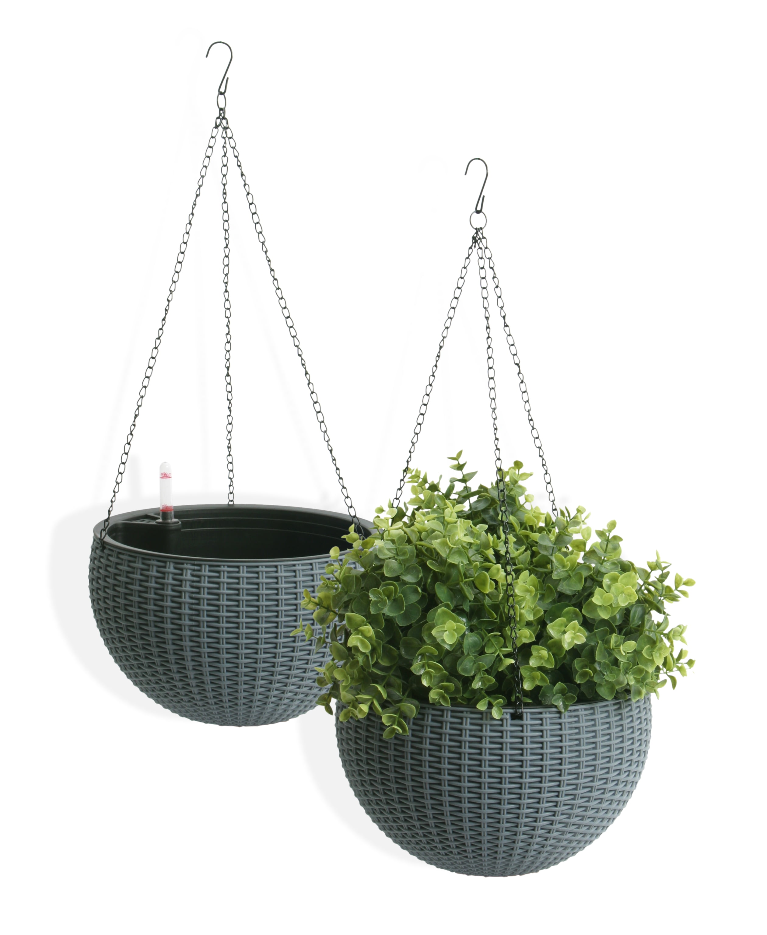 Algreen Wicker 10" Hanging Basket Planter, Self-Watering, Rattan Grey, 2 PACK