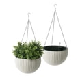 thumbnail image 1 of Algreen Modena Wicker Self-Watering Hanging Basket Planter, White, 2-Pack, 1 of 6