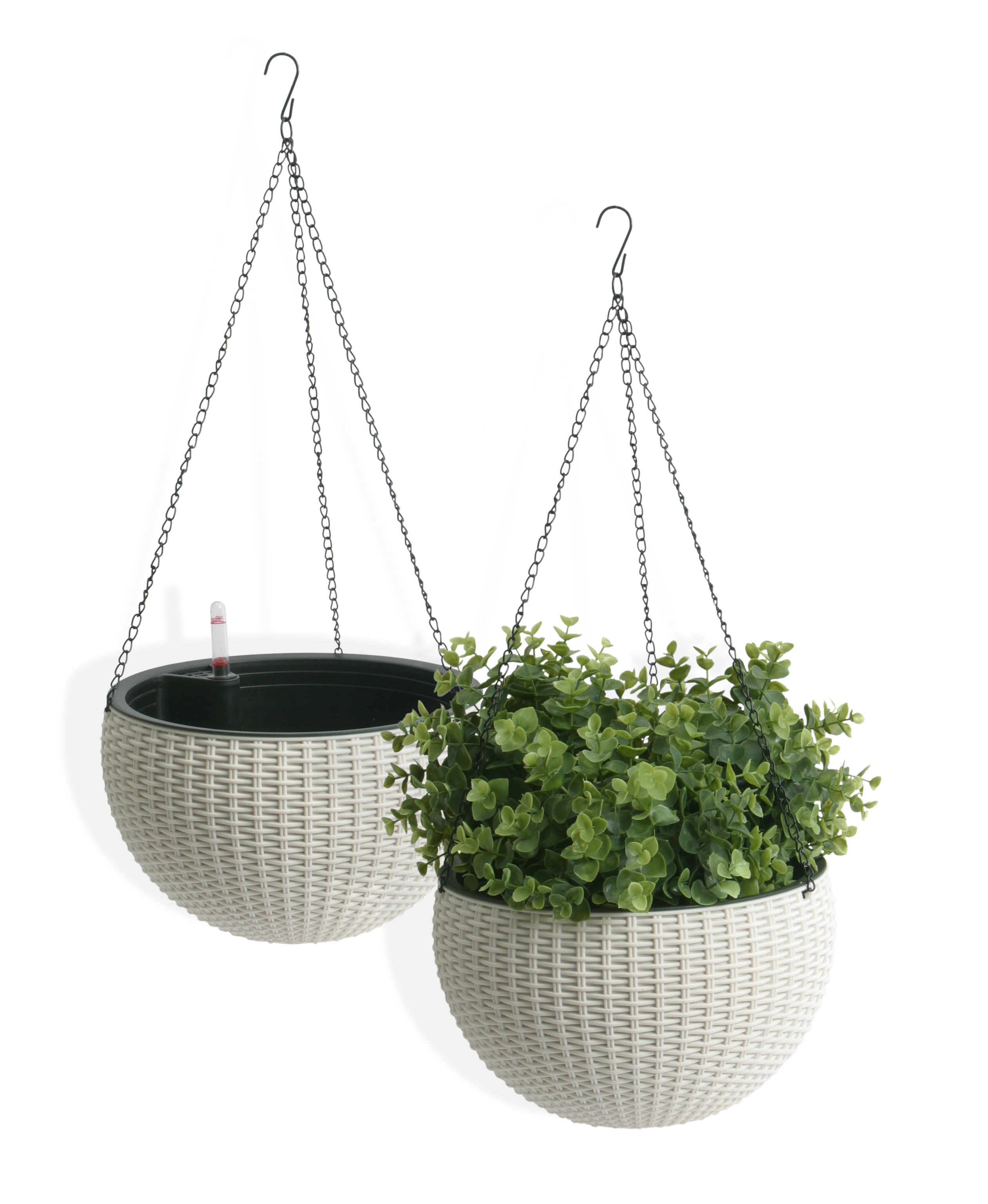 Algreen Wicker 10" Hanging Basket Planter, Self-Watering, Rattan White, 2 PACK - image 1 of 2