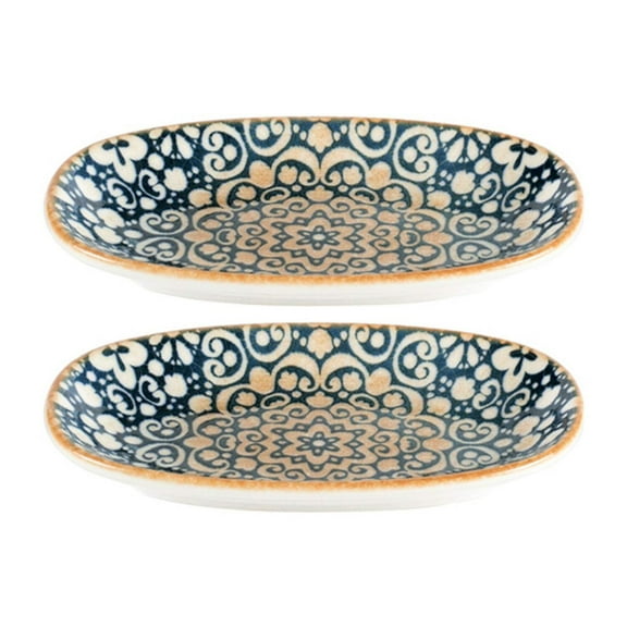 Alhambra 6" x 3.5" x h:0.75" Oval Decorated Porcelain Platter (Set of 2)