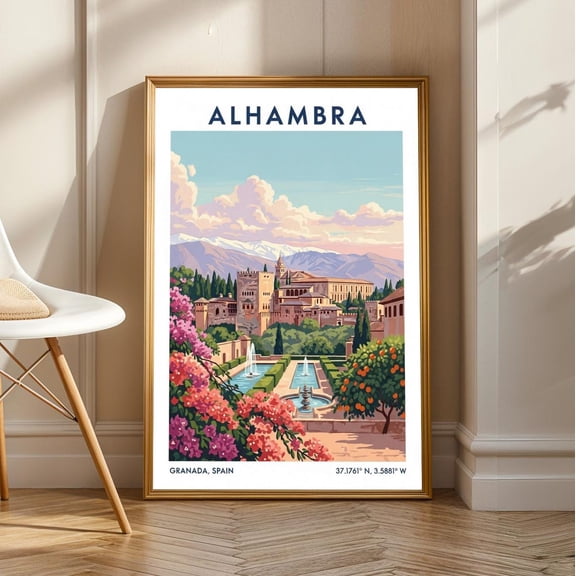 Alhambra Granada Art Print: Spanish Landscape Travel Poster, Unframed Poster Size 12x18