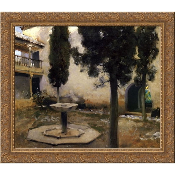 Alhambra, Patio de la Reja 24x20 Gold Ornate Wood Framed Canvas Art by John Singer Sargent