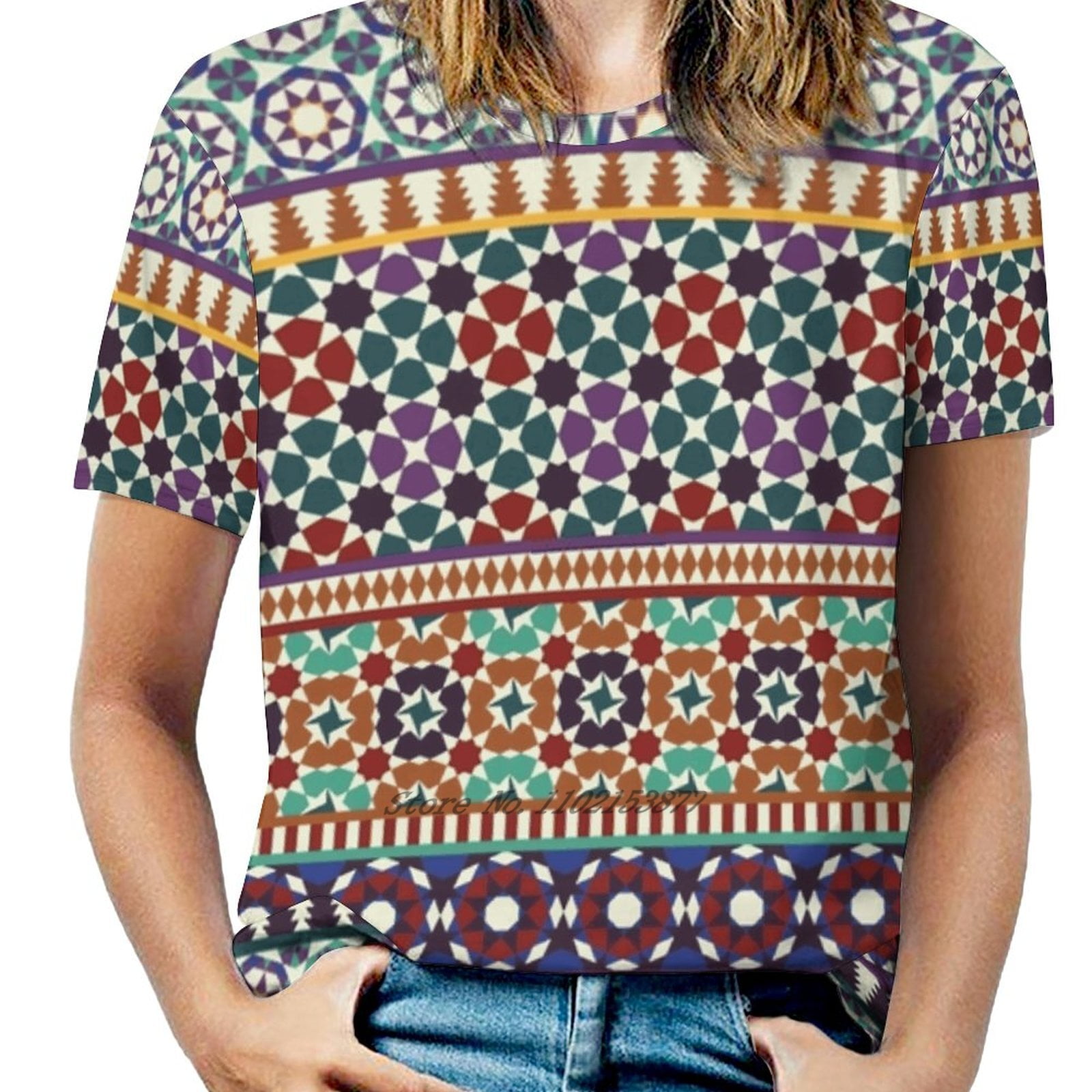 Alhambra Tessellations - Red Blue And Purple Women Print T-Shirt Summer ...