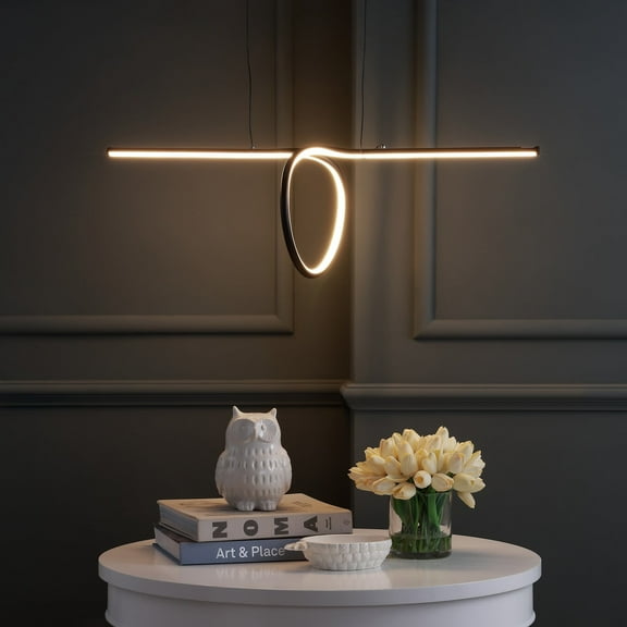 JONATHAN Y Ali 34.5" Dimmable Adjustable Integrated LED Metal Linear Pendant, Black