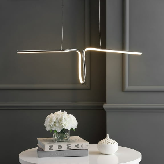 JONATHAN Y Ali 34.5" Dimmable Adjustable Integrated LED Metal Linear Pendant, Chrome