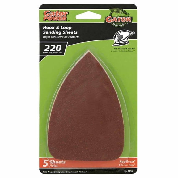 Gator 3730 Sanding Sheet, 3-1/2 in W, 5 in L, 220 Grit, Extra Fine, Aluminum Oxide Abrasive, Paper Backing