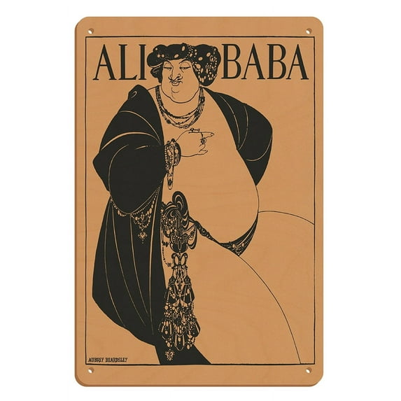 Ali Baba - Cover Illustration for The Forty Thieves - Vintage Art Nouveau Poster by Aubrey Vincent Beardsley c.1897 - 8 x 12 inch Vintage Wood Art Sign