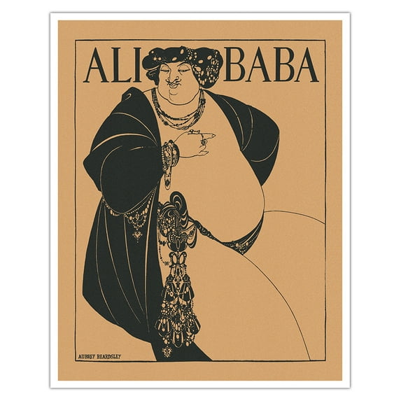 Ali Baba - Cover Illustration for The Forty Thieves - Vintage Art Nouveau Poster by Aubrey Vincent Beardsley c.1897 - Fine Art Matte Paper Print (Unframed) 16x20in