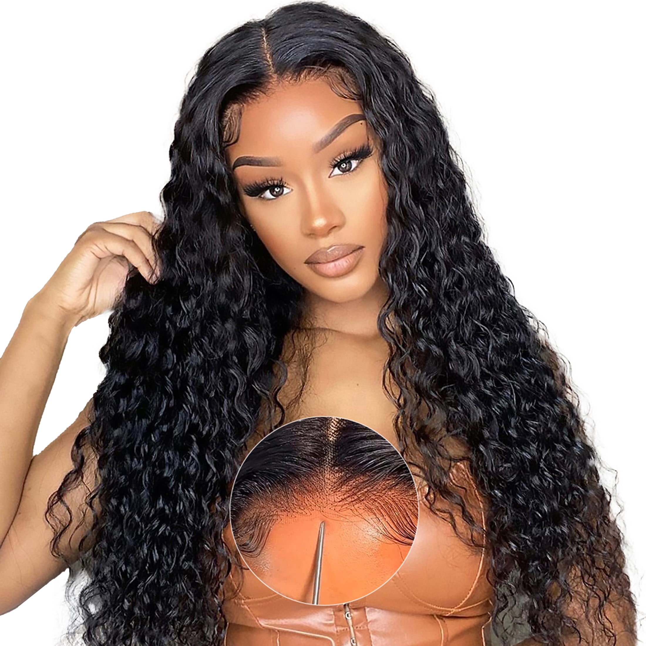 Ali Grace Wear and Go Glueless Wigs Human Hair Pre Plucked Pre Cut,5x5 Water Wave Wigs Human Hair 5x5 Deep Wave Glueless Wigs Human Hair 180 Density for Black Women 24 Inch