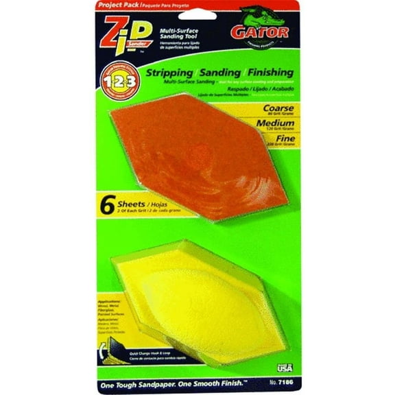 Ali Industries Gator Zip Sander Hand Sandpaper - Ergonomic Design, 80 Grit, 4 Sheets