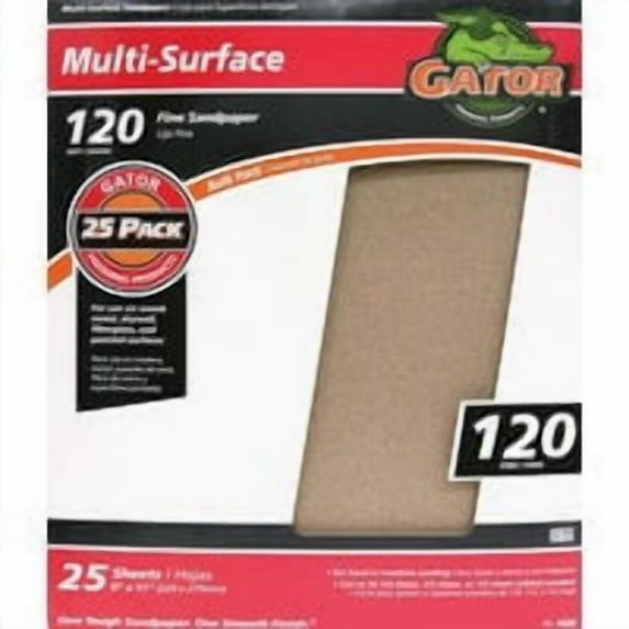 Gator 9x11 in. Aluminum Oxide Sanding Sheets, 120 Grit, 25 Sheets