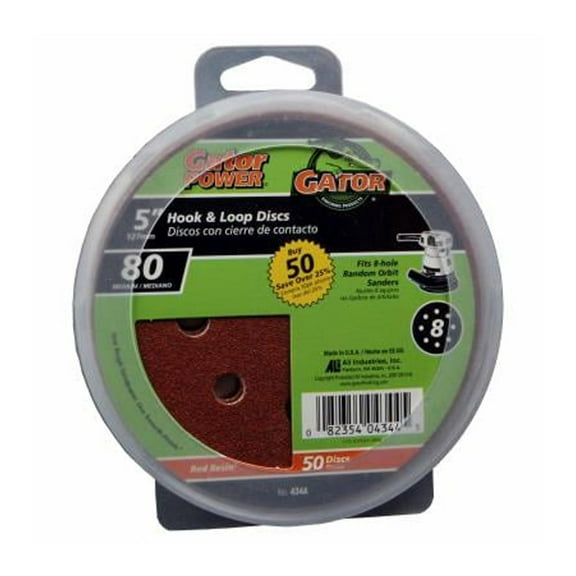 Gator 4344 Sanding Disc, 5 in Dia, 80 Grit, Medium, Aluminum Oxide Abrasive, Vented, 50/PK