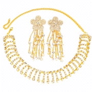 AliExpress Best-Selling Floral Fringe Earrings and Necklace Set Luxury-Inspired Minimalist Rhinestone Jewelry Collection Elegant Bridal Accessories