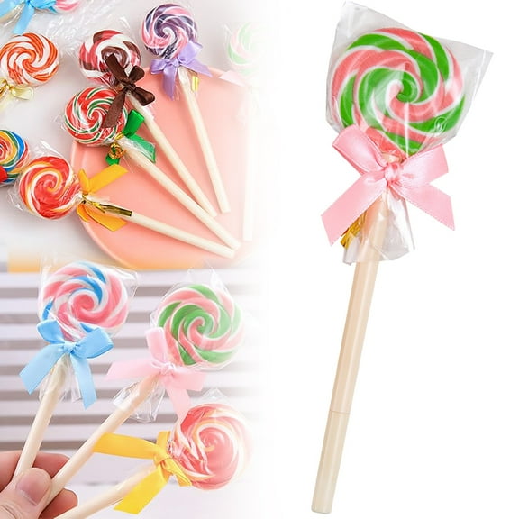 Alialene 1Pcs Rainbow Lollipop Shaped Gel Pens, 0.7mm Novelty Quick Dry Black ink Pens, Creative Smooth Writing Pens for Journaling, Drawing, and Note Taking, office Classroom Supplies, Beige 10ml