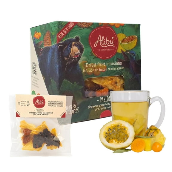 AlibĂș Dried Fruit Tea Infusions - Passion - Pineapple, Goldenberry, Passion Fruit | Water Infusions Dried Fruit - Box of 2.12 oz