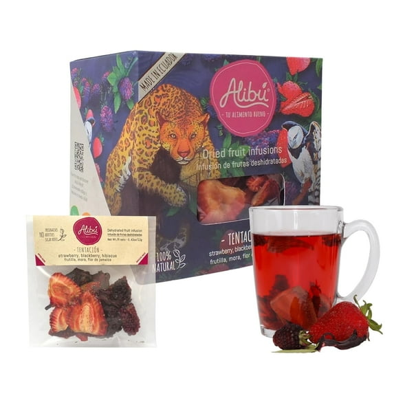 Alibu Dried Fruit Tea Infusions - Tentacion - Blackberry, Strawberry, Hibiscus - Vegan, Gourmet, Caffeine Free, 100% Natural - 5 Ct, 2.12 oz Box