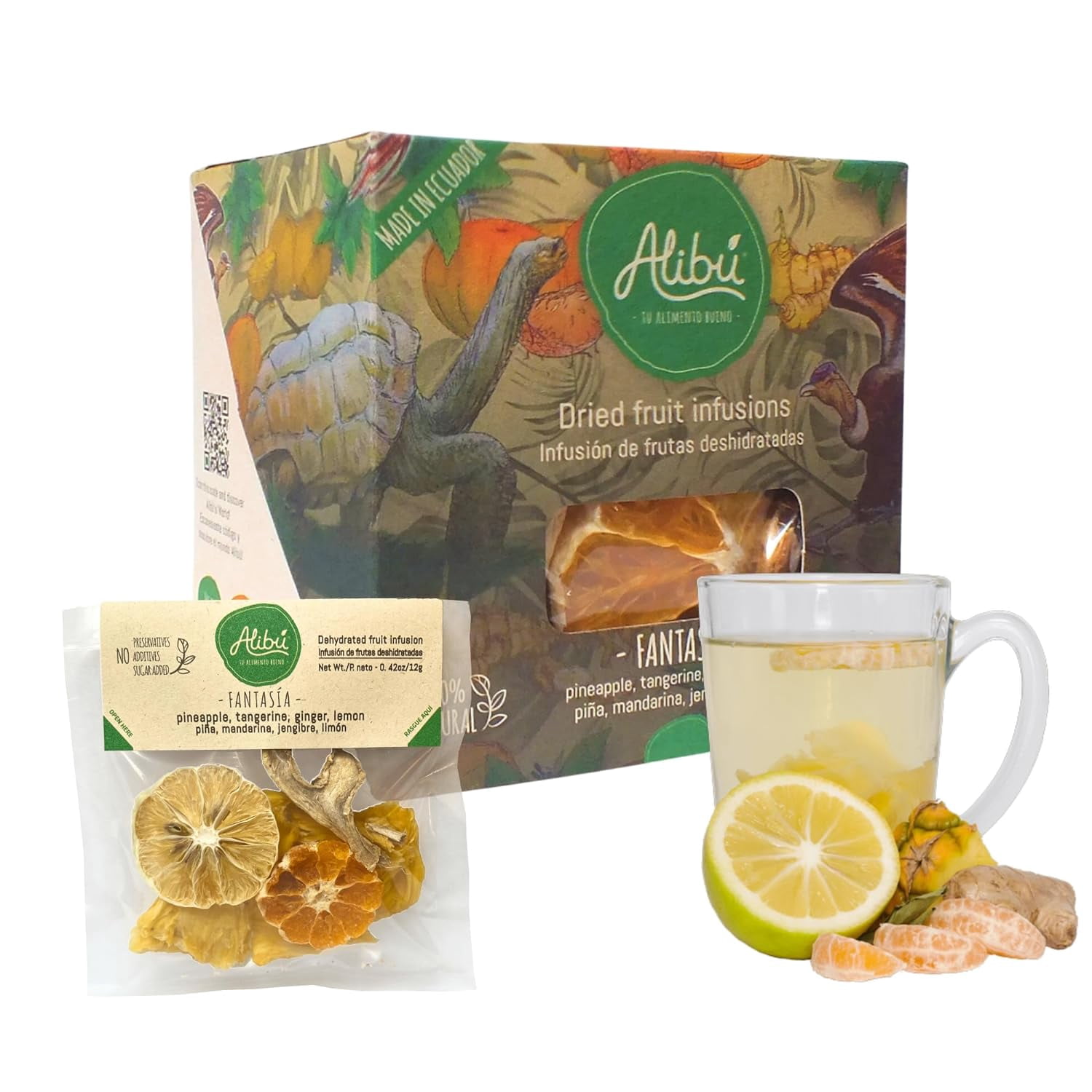 Alibu Edible Dried Fruit Tea Infusion - Fantasia - Vegan, Gourmet, Caffeine Free, Gluten Free, 100% Natural, Support Immune System, 5 Pack, 2.12 oz Box