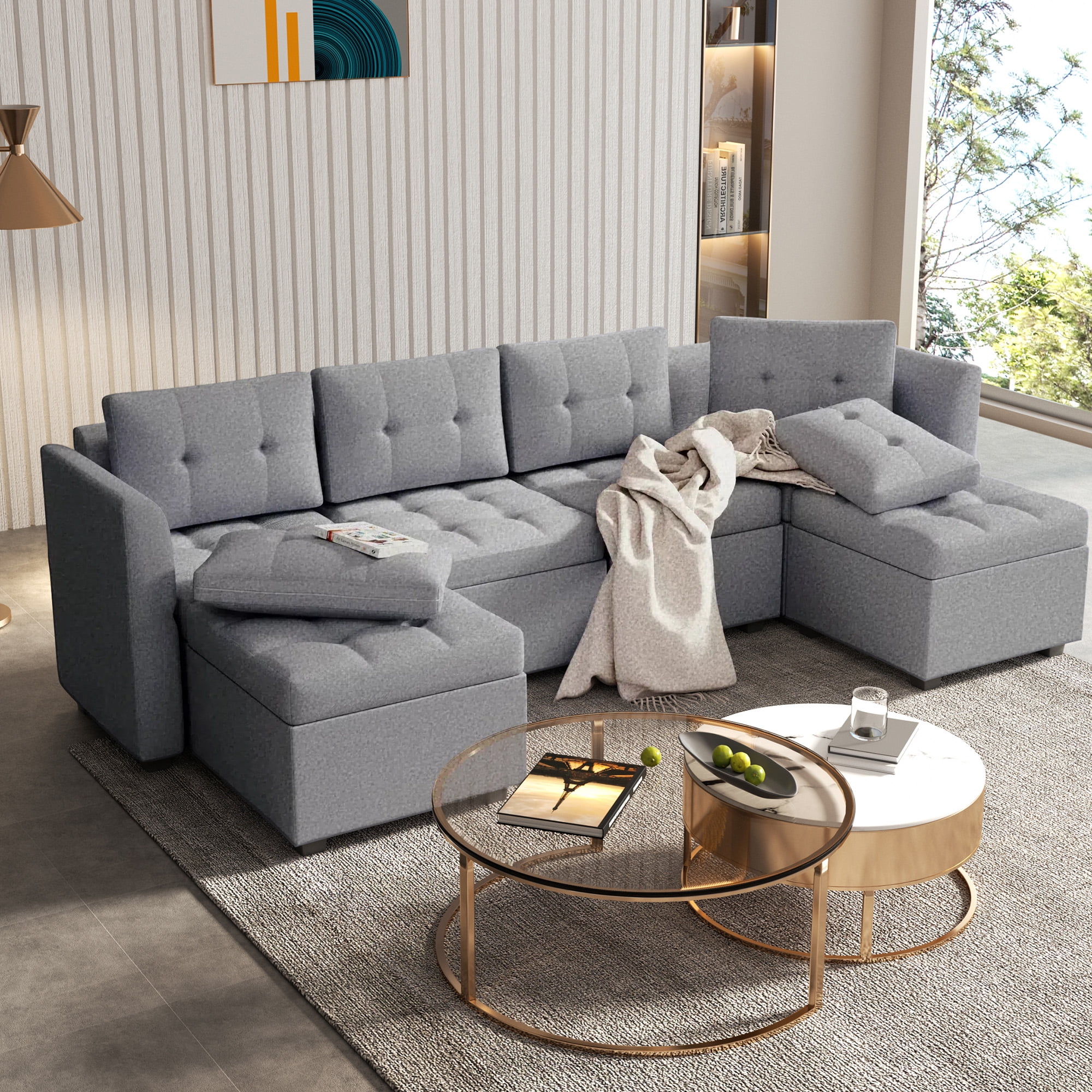 Alicacho Modular Sectional Sofa Bed for Living Room, 6 Seaters Comfy