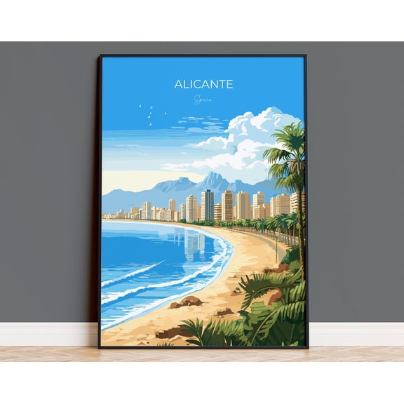 Alicante Travel Print Wall Art, Travel Poster of Alicante, Spain, Alicante Art Gift, Spanish Coast Art, 12x18 UNFRAMED