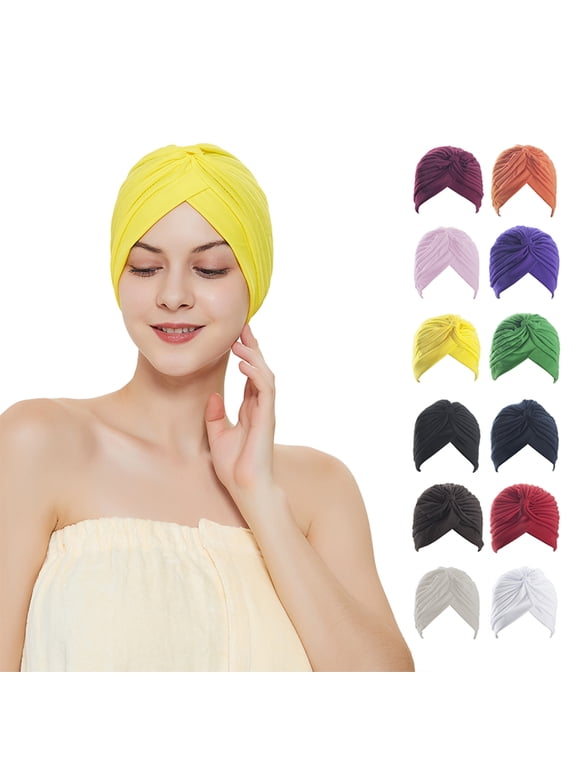 12 Pcs Women Turban Sun Cap Assort Color Head Cover Hat
