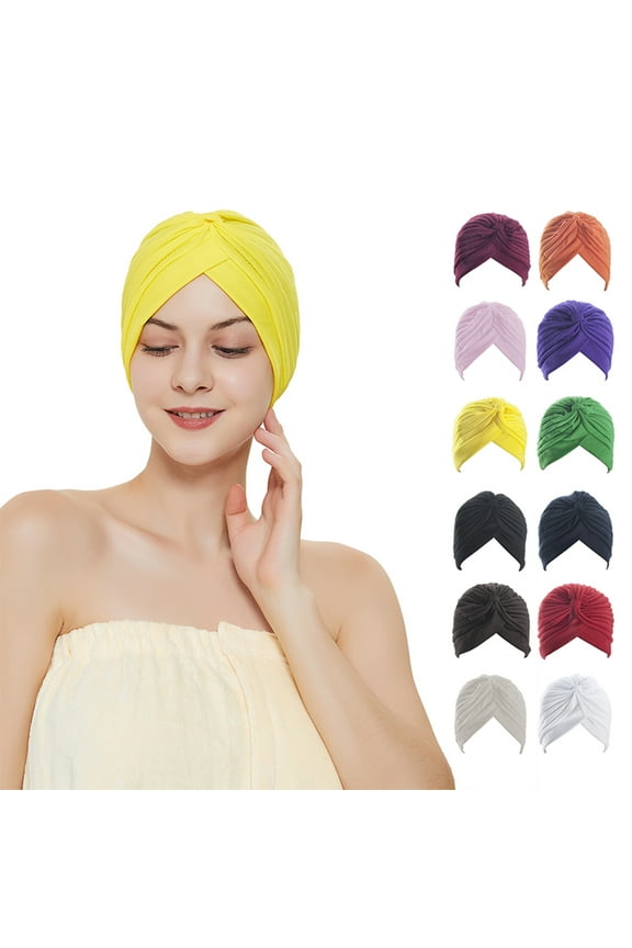 12 Pcs Women Turban Sun Cap Assort Color Head Cover Hat