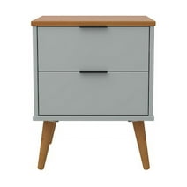 Alice 2 Drawers Nightstand Gray/Caramel Solid Wood