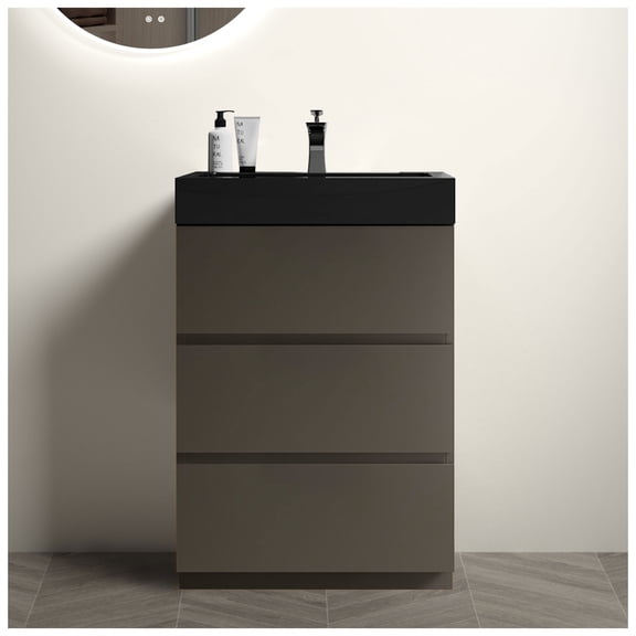 Alice 24" Gray Bathroom Vanity with Sink, Large Storage Freestanding Bathroom Vanity for Modern Bathroom, One-Piece Black Sink Basin without Drain and , Pre-assembled