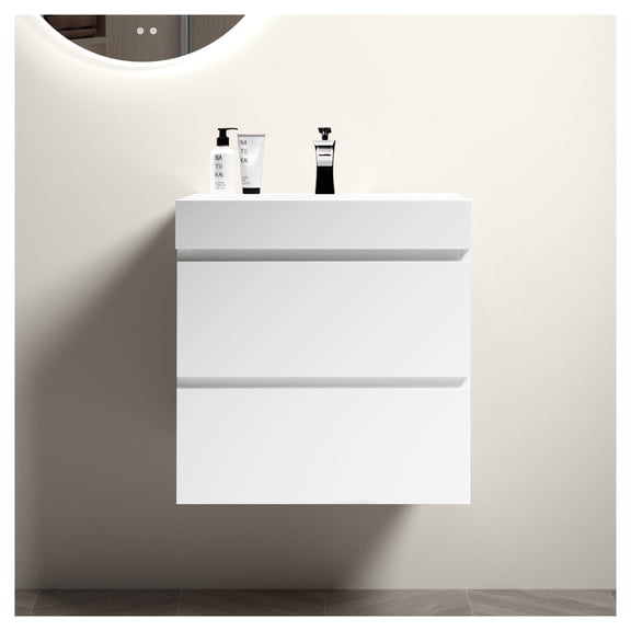 Alice 24" White Floating Bathroom Vanity with Sink - Wall Mounted Modern Vanity with Soft-Closing Drawers