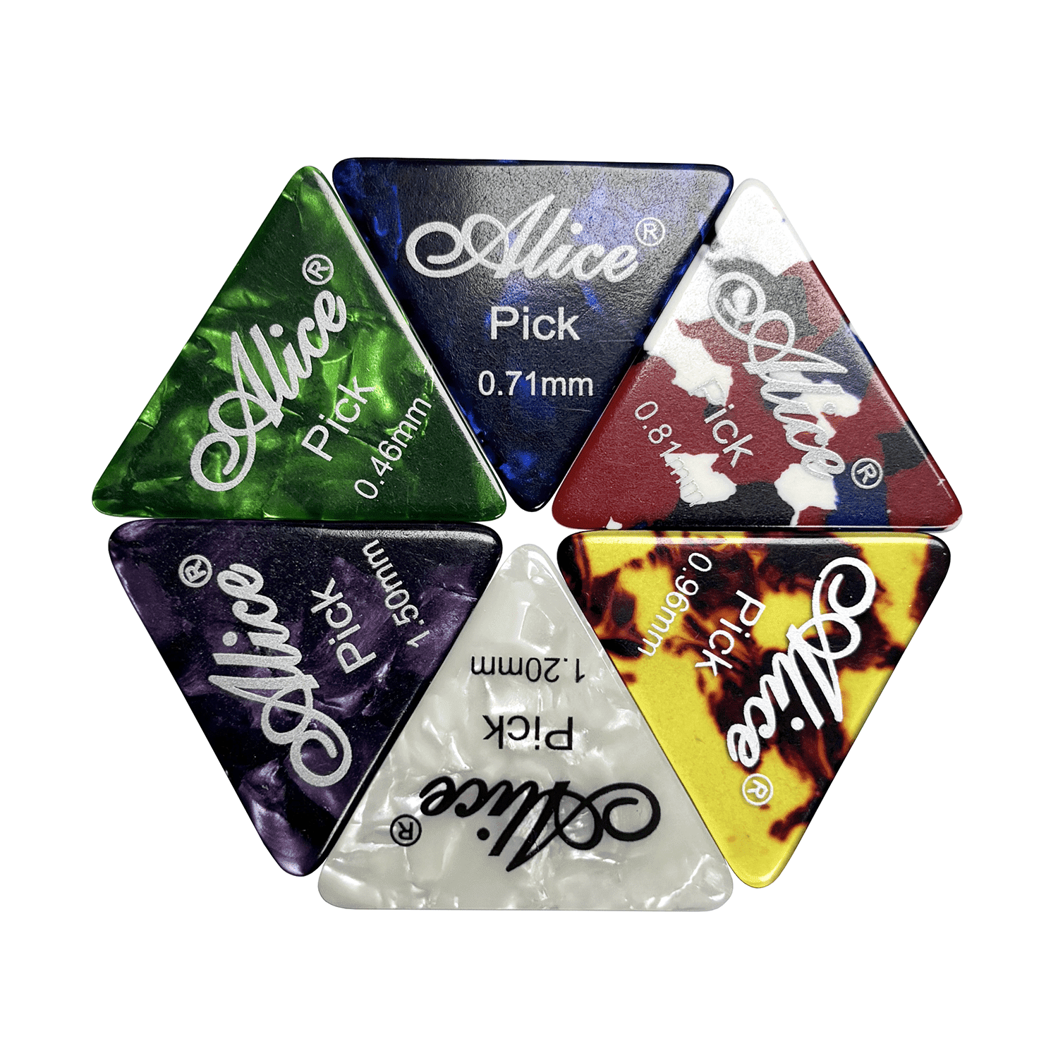 100Pcs Alice 355 Shape Triangle Guitar Picks Celluloid Plectrums 6 Gauges Mixed