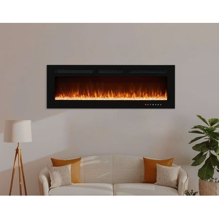 Alice 50" Electric Fireplace Inserts Recessed, Wall Mounted Fireplace LED Fireplace Heater with 12 Flame Colors, Touch Screen, Remote Control, Timer, Logset & Crystal Stones 500W/1500W - 50 inches