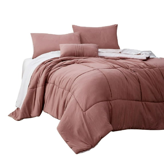 Alice 6 Piece Twin Comforter Set, Reversible, Soft Rose By The Urban Port- Saltoro Sherpi