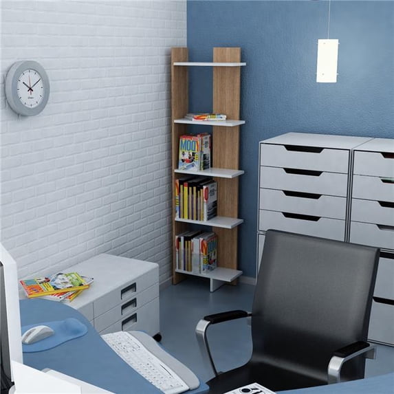 Alice 67" 5-Shelf Corner Bookcase, White