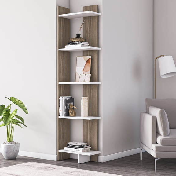 Alice 67" Corner 5-Shelves Bookcase , Cordoba White
